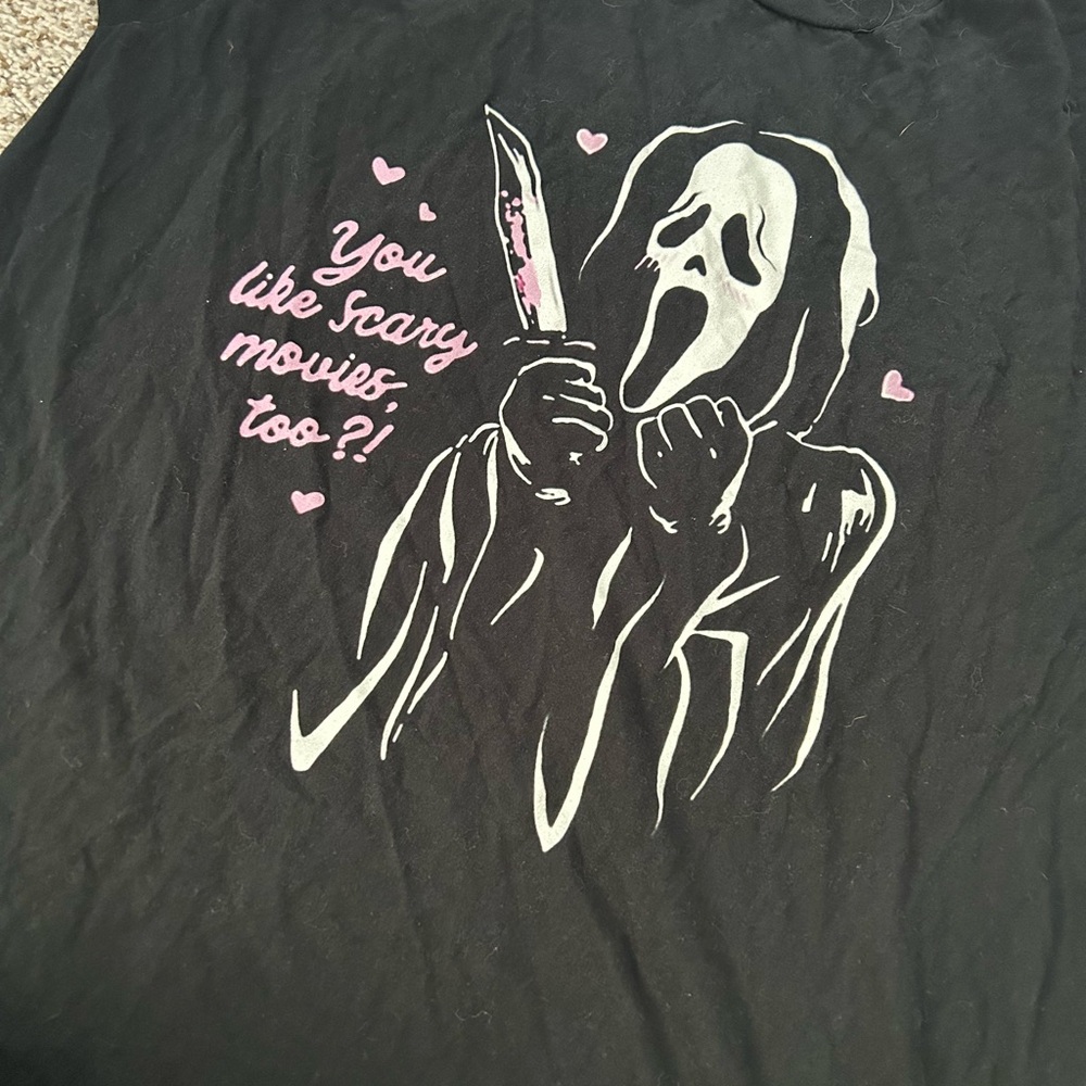 Black Graphic Tee with Horror Design